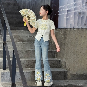女童夏装2024新款洋气时髦大童夏季短袖套装儿童国风新中式两件套