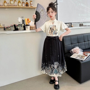 2024新款女童套装夏季儿童中国风马面裙夏装女孩新中式裙子两件套