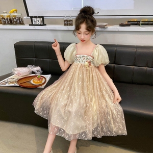 女童国风连衣裙夏装2024新款洋气裙子大童时髦新中式汉服公主裙潮