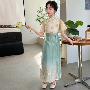 汉服女童2024新款夏季儿童连衣裙小女孩洋气马面裙新中式古风套装