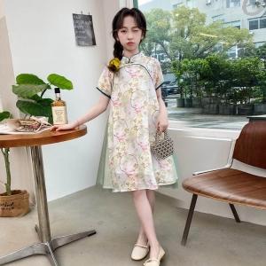 女童碎花连衣裙夏季2024新款女孩夏款网纱公主裙儿童夏装旗袍裙子