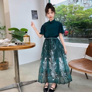 女大童连衣裙套装2024新款国风汉服裙子夏季公主裙女孩古风马面裙