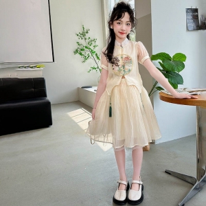 女童夏季新中式国风两件套夏装儿童套装2024新款国潮裙子洋气短袖