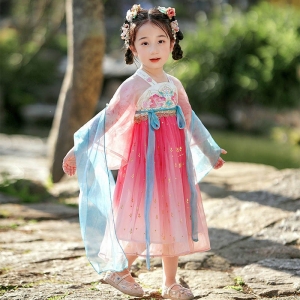 汉服女童连衣裙夏装中国风裙子儿童超仙唐装夏款宝宝新中式公主裙