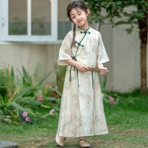 女童民国风汉服裙子套装2024新款夏季中袖改良儿童新中式连衣裙夏
