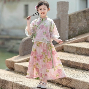 儿童汉服裙子夏季女童套装2024新款女孩古风超仙连衣裙中式公主裙
