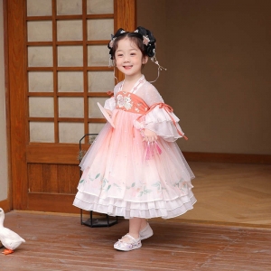 高端汉服女童古风超仙花神襦裙宝宝中国风唐装儿童古装夏季连衣裙