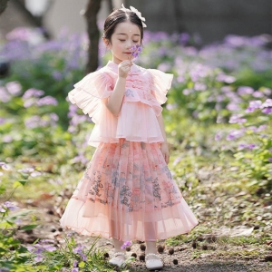 女童汉服两件套春夏款新中式超仙女儿童飞袖古装国风上衣马面裙子