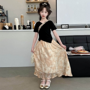 女童洋气汉服童装2024夏新款中国风套裙新中式休闲复古旗袍连衣裙