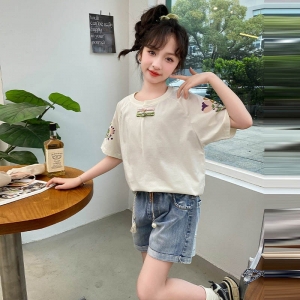 女童国风套装夏季短袖印花T恤儿童中大童盘扣新中式半袖t上衣短裤