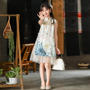 女童国风连衣裙儿童夏季盘扣旗袍2024新款小女孩洋气裙子甜美衣服
