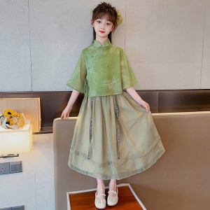 女童夏装连衣裙2024新款中大童夏季汉服裙子儿童中国风套裙两件套