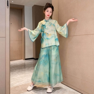 汉服春款女童2024新款洋气儿童中国风两件套小女孩旗袍新中式套装