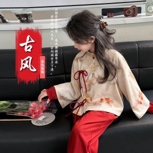 女童汉服春秋2024新款套装中大童中式国风两件套女孩孩旗袍复古风