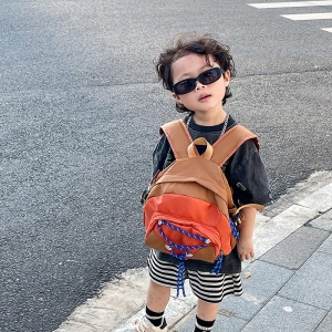 新款幼儿园撞色小书包潮酷男童上学护脊帆布包 3-6岁小孩外出背包