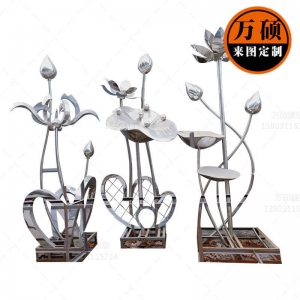 不锈钢水景雕塑小品 地产小区园林雕塑摆件 金属植物荷花景观装饰