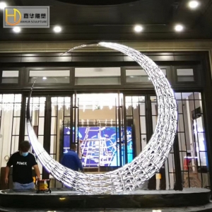 不锈钢水景月亮雕塑制作镂空大型圆环圆形雕塑金属酒店旅游区摆件