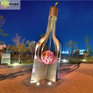 户外不锈钢漂流瓶雕塑抽象切片瓶美陈园林商场装饰景观大装饰摆件