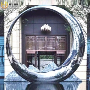 不锈钢镜面月亮雕塑制作大型圆环水景地标售楼部金属园林装饰摆件