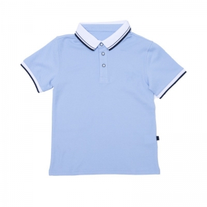 中小学生校服短袖凯尔浅蓝色白领珠地混搭时尚运动舒适短袖T恤
