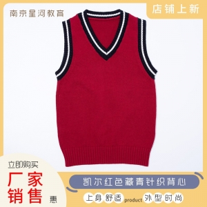 针织校服背心凯尔校服儿童装红色藏青白条春秋款背心男童女童装