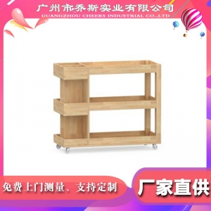 幼儿园橡胶木实木制美术工具柜画纸笔工具存放柜移动储物柜车