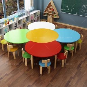 幼儿园实木多层板组合拼搭儿童兴趣培训桌厂家直供批发学生课桌椅