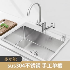 不锈钢手工水槽单槽 304厨房水槽洗菜盆 加厚拉丝洗菜池