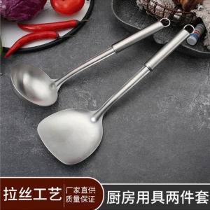厂家304不锈钢锅铲 铲勺套装家用厨具厨房用品 钢柄配锅炒菜铲子