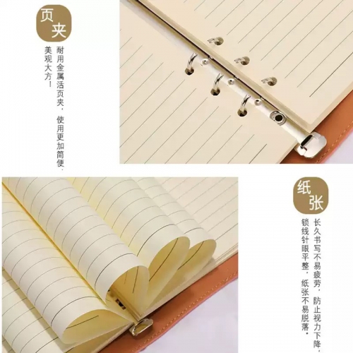 校园活页笔记本女a5可拆卸扣环记事本大学生简约小清新皮面加厚古风日记本文具创意记录本商务工作本子定制logo A5【软皮】活页（多送1本替芯）图9