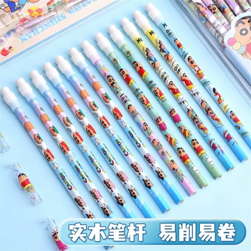 蜡笔小新皮头铅笔正姿铅笔三角杆橡皮头小学生儿童正姿书写HB铅笔图5