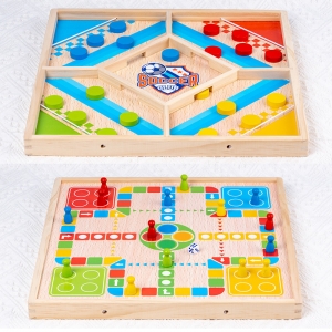 多功能木制多人对战二合一飞行棋弹弹棋儿童玩具亲子互动桌面游戏