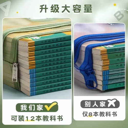 双层学科科目分类文件袋透明拉链式收纳书包手提学生补习拎书补课考试专用初中小学生作业男女孩儿童试卷袋子图1