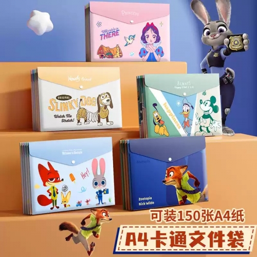 迪士尼文件袋a4透明加厚防水大容量儿童小学生专用塑料按扣文件夹包试卷收纳整理科目分类档案资料袋初中文具图4