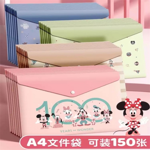 迪士尼A4按扣文件袋透明加厚大容量塑料文件夹小学生专用试卷整理收纳科目分类资料档案袋初中生考试文具防水图1