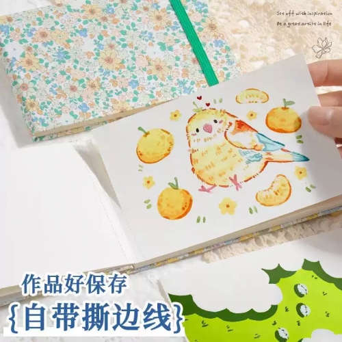 中国风布艺摸鱼本绘画本旅行水彩颜料本手帐本马克笔专用小巧便携迷你图画本空白涂鸦本丙烯马克本豆豆本加厚图3