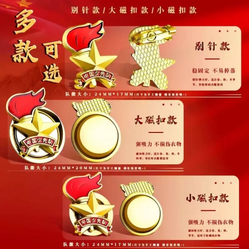 少先队队徽标准款安全别针款校徽干部标志小学生少先队员强磁铁扣中国队徽纯棉红领巾徽章先锋队集体校徽批发图1
