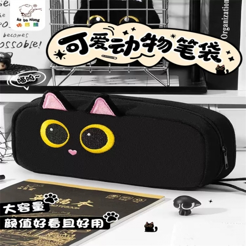 小黑猫咪卡皮巴拉大容量笔袋高颜值ins风女生2025新款超火初高中小学生儿童笔盒男生简约防水铅笔小众不撞款图4
