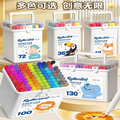软头丙烯马克笔水彩笔彩色笔小学生美术专用画画笔儿童可水洗无毒幼儿园笔芯涂色涂鸦笔不脏手图1