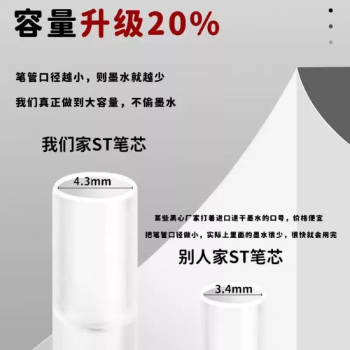 ST笔芯0.5mm按动笔中性笔黑速干替换芯碳素水笔芯cs全针管按动式速干顺滑油笔芯宝珠比心大墨王笔心图3