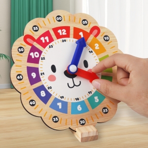 木制幼儿园儿童早教时钟教具小学二年级认识学习时间钟表模型玩具