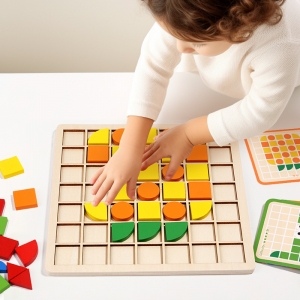 木制儿童马赛克3d积木立体拼图幼儿园颜色认知早教益智力玩具