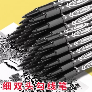 小双头勾线笔学生用油性记号笔细头沟线笔儿童绘画黑色美术生专用描边色彩速干防水不掉色勾边笔幼儿园