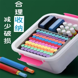 彩色粉笔六角水溶性多色儿童家用小学生白色幼儿园涂鸦安全无粉灰尘固体教学宝宝画画教师黑板报夹套学生粉笔