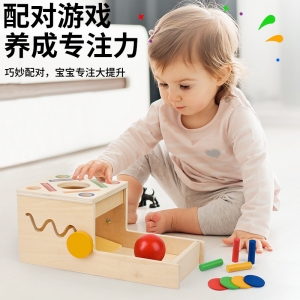 木制齿轮目标盒六合一永久盒硬币盒拔胡萝卜形状分类幼儿益智玩具