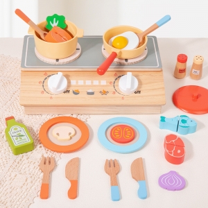 木制婴幼儿仿真厨房过家家烹饪蔬菜肉锅炉组合切切乐玩具